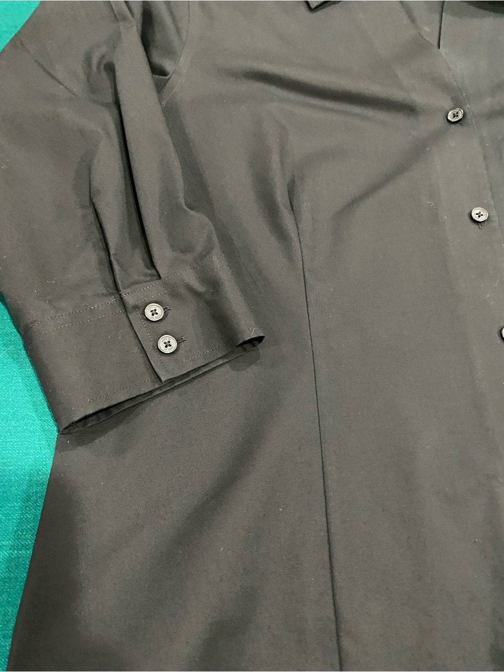 Jones New York Black Button-Front Collared Women's Shirt with 3/4 Sleeves - Picture 3 of 10